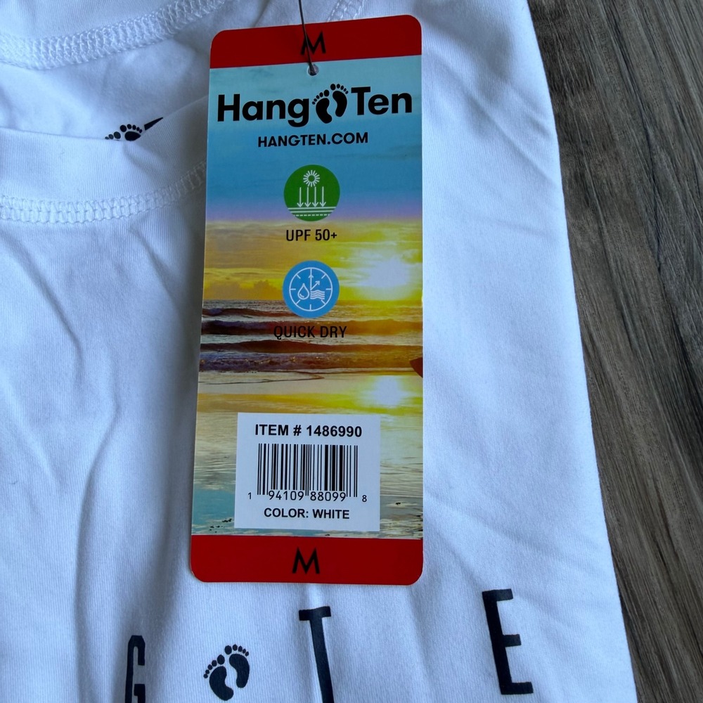 NWT Hang Ten Mens M White Long Sleeve Sun Shirt UPF 50+ Quick Dry Rash Guard - Picture 5 of 6